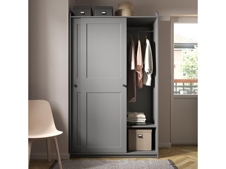 IKEA HAUGA Szafa z drzwiami przesuwanymi, Szary, 118x55x199 cm Płyta MDF Pomieszczenie Garderoba Styl Skandynawski