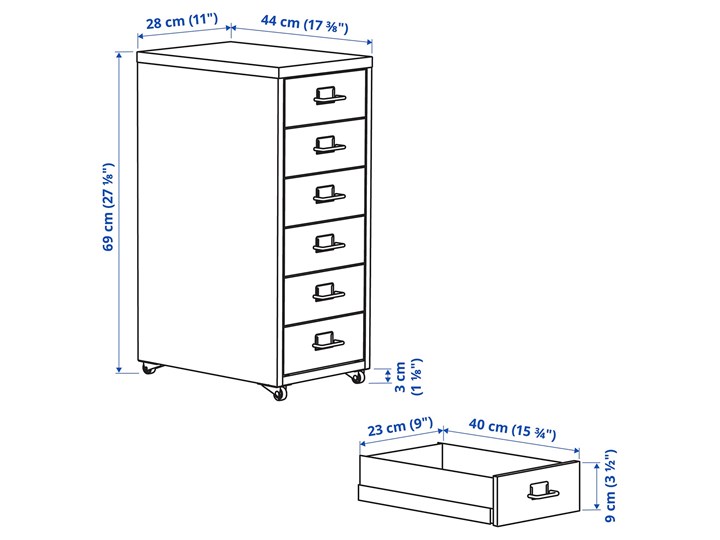 IKEA HELMER Komoda na kółkach, Biały, 28x69 cm Metal Stal Kategoria Szafki i regały