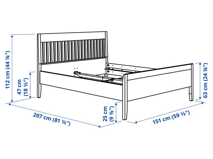 IKEA IDANÄS Rama łóżka, Biały, 140x200 cm Łóżko drewniane Pojemnik na pościel Bez pojemnika