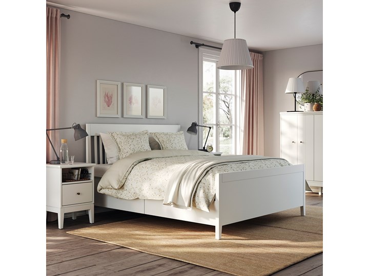 IKEA IDANÄS Rama łóżka z szufladami, Biały, 140x200 cm Łóżko drewniane Kategoria Łóżka do sypialni