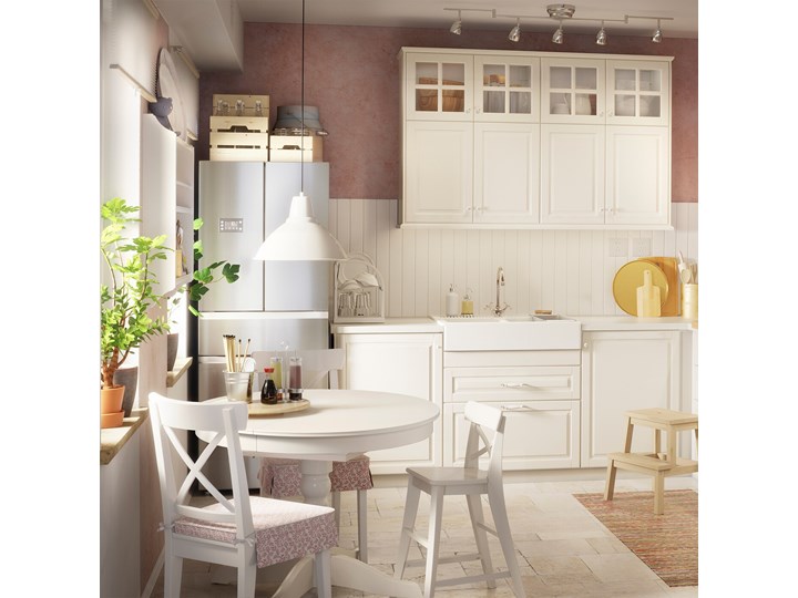 IKEA INGATORP Stół rozkładany, biały, 90/125 cm Stal Wysokość 74 cm Długość 90 cm Szerokość 90 cm Płyta MDF Drewno Tworzywo sztuczne Kształt blatu Okrągły