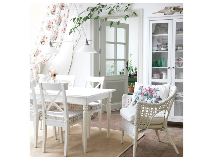 IKEA INGOLF Krzesło, Biały, Przetestowano dla: 110 kg Szerokość 43 cm Drewno Wysokość 91 cm Głębokość 52 cm Styl Prowansalski