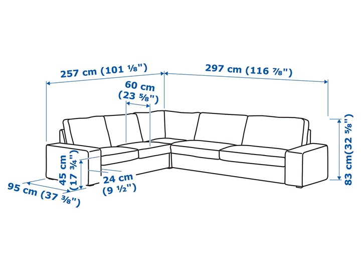 IKEA KIVIK Sofa narożna 5-osobowa, Orrsta jasnoszary, Głębokość: 95 cm Lewostronne Prawostronne Styl Nowoczesny Liczba miejsc Pięcioosobowy i więcej