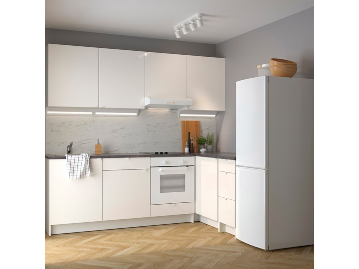 IKEA KNOXHULT Kuchnia narożna, połysk/biały, 243x164x220 cm Kategoria Zestawy mebli kuchennych Kolor Szary