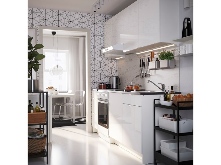 IKEA KNOXHULT Kuchnia, połysk biały, 220x61x220 cm Zestawy gotowe Kategoria Zestawy mebli kuchennych Kolor Szary