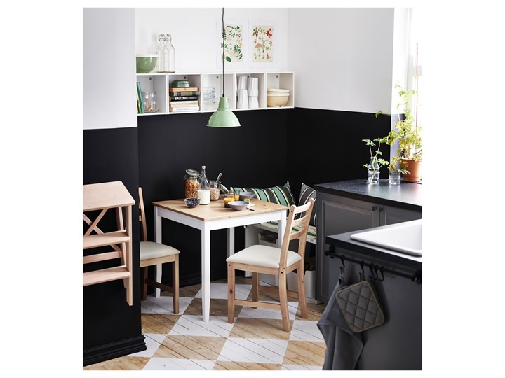 IKEA LERHAMN Stół, Bejca jasna patyna/biała bejca, 74x74 cm Sosna Rozkładanie