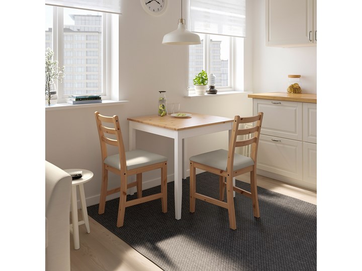 IKEA LERHAMN Stół, Bejca jasna patyna/biała bejca, 74x74 cm Sosna Rozkładanie Kategoria Stoły kuchenne