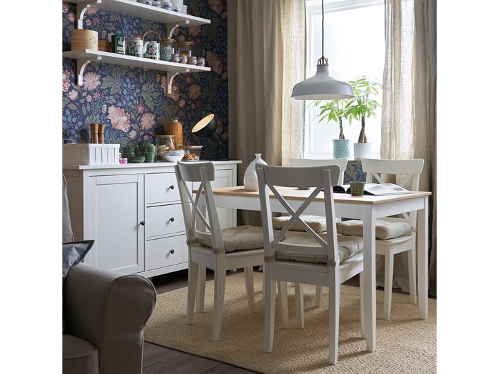 IKEA LERHAMN Stół, Bejca jasna patyna/biała bejca, 118x74 cm Sosna Długość 118 cm Rozkładanie