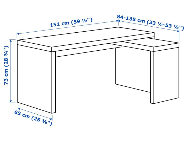 IKEA MALM Biurko z wysuwanym panelem, Biały, 151x65 cm Biurko narożne Kategoria Biurka Szerokość 151 cm Płyta MDF Styl Nowoczesny