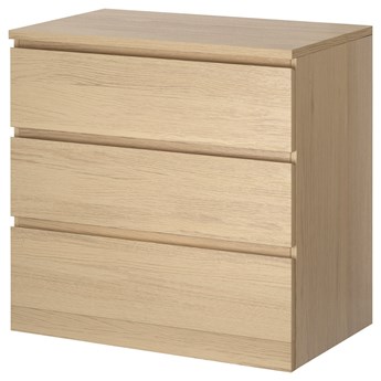 IKEA MALM Komoda, 3 szuflady, Okleina dębowa bejcowana na biało, 80x78 cm