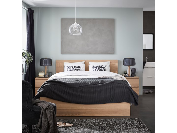 IKEA MALM Rama łóżka, wysoka, Okleina dębowa bejcowana na biało, 140x200 cm Drewno Łóżko drewniane Kategoria Łóżka do sypialni