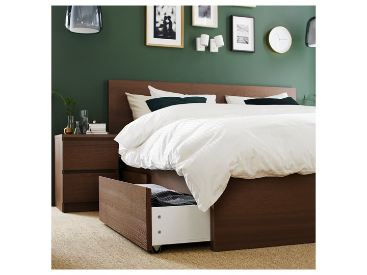 IKEA MALM Rama łóżka z 2 pojemnikami, Brązowa bejca okleina jesionowa, 160x200 cm Drewno Kolor Brązowy Łóżko drewniane Kategoria Łóżka do sypialni