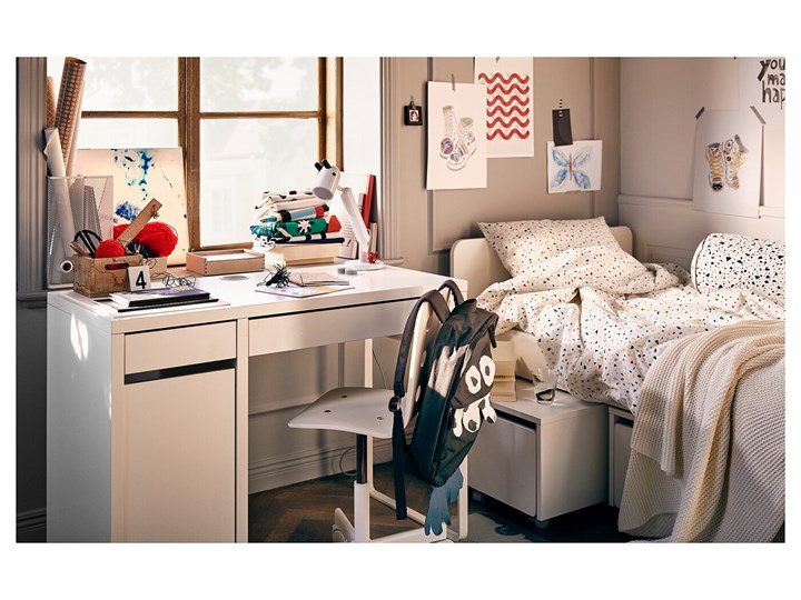 IKEA MICKE Biurko, Biały, 105x50 cm Płyta MDF Szerokość 105 cm Kategoria Biurka