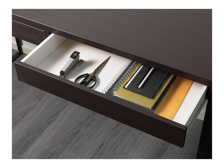 IKEA MICKE Biurko, Czarnobrąz, 142x50 cm Płyta MDF Kolor Czarny Stal Szerokość 142 cm Biurko tradycyjne Pomieszczenie Biuro