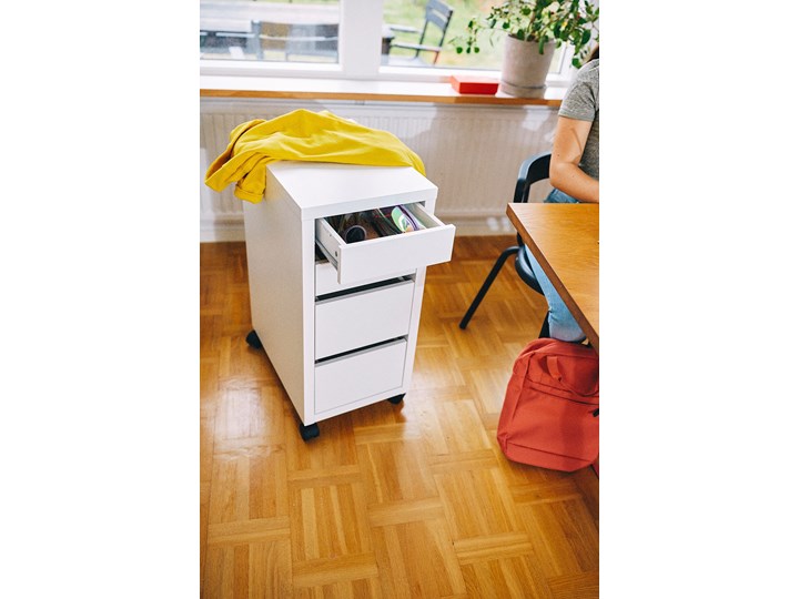 IKEA MICKE Komoda na kółkach, Biały, 35x75 cm Płyta laminowana Płyta meblowa Płyta MDF Pomieszczenie Biuro i pracownia