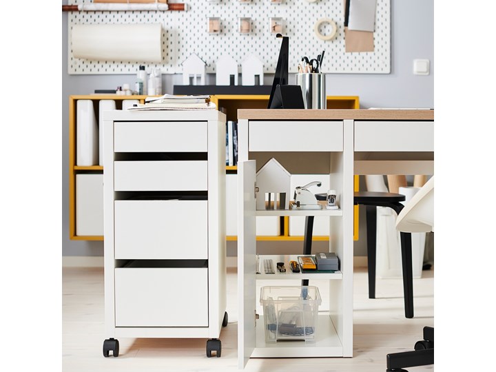 IKEA MICKE Komoda na kółkach, Biały, 35x75 cm Płyta meblowa Płyta MDF Płyta laminowana Pomieszczenie Biuro i pracownia Kategoria Szafki i regały