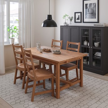 IKEA NORDVIKEN / NORDVIKEN Stół i 4 krzesła, bejca patynowa/bejca patynowa, 152/223x95 cm