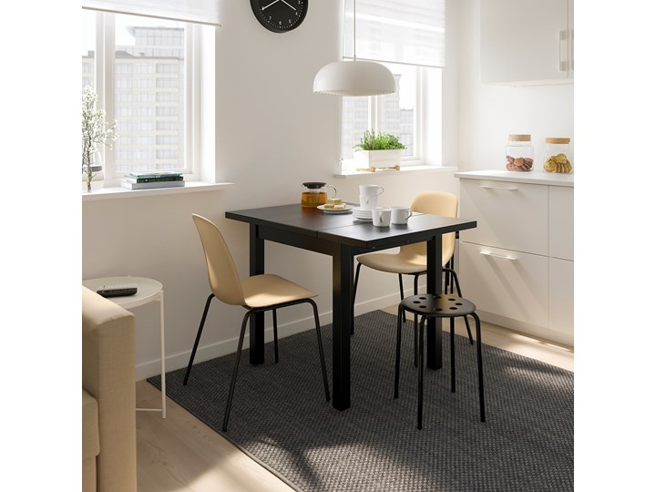 IKEA NORDVIKEN Stół z opuszcz blatem, Czarny, 74/104x74 cm Długość 104 cm Drewno Kształt blatu Kwadratowy