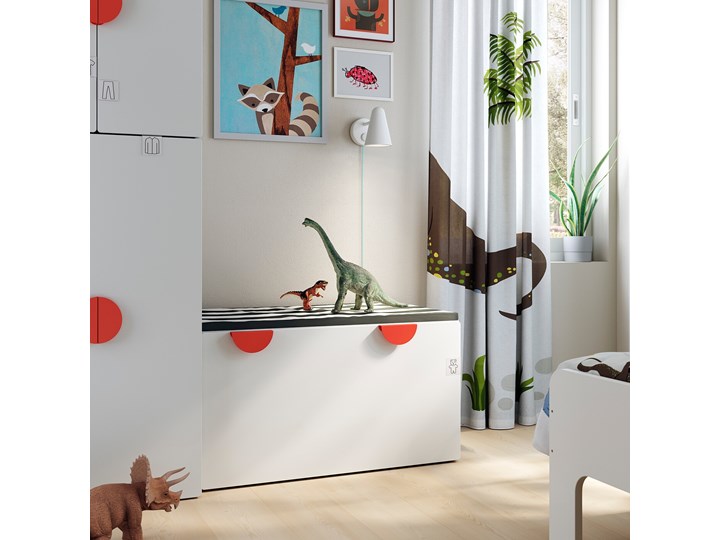 IKEA SMÅSTAD Ławka z pojemnikiem na zabawki, Biały/biały, 90x52x48 cm Kategoria Ławki do salonu