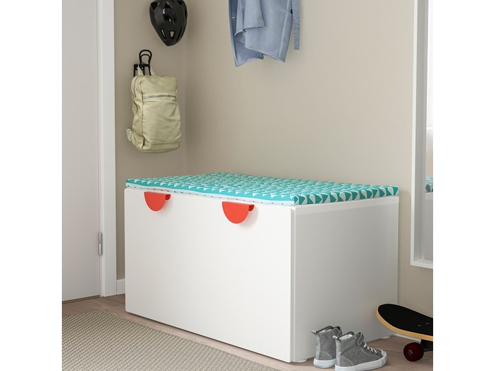 IKEA SMÅSTAD Ławka z pojemnikiem na zabawki, Biały/biały, 90x52x48 cm Kategoria Ławki do salonu