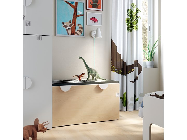 IKEA SMÅSTAD Ławka z pojemnikiem na zabawki, Biały/brzoza, 90x52x48 cm Kategoria Ławki do salonu