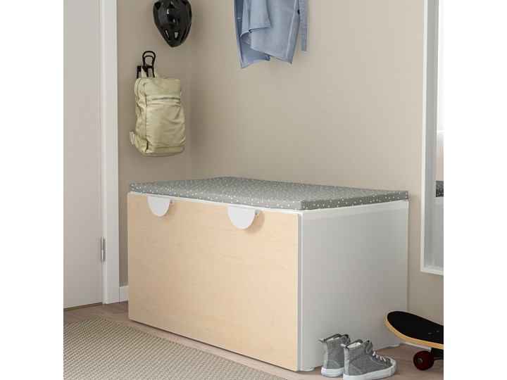 IKEA SMÅSTAD Ławka z pojemnikiem na zabawki, Biały/brzoza, 90x52x48 cm Kategoria Ławki do salonu Kolor Beżowy