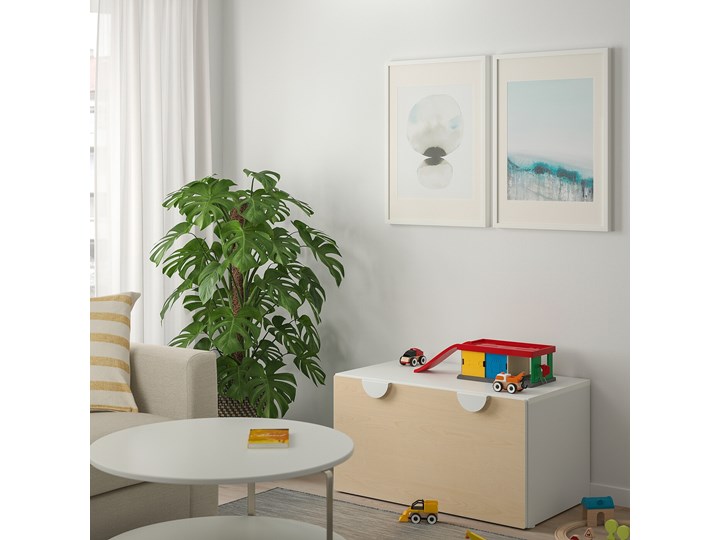 IKEA SMÅSTAD Ławka z pojemnikiem na zabawki, Biały/brzoza, 90x52x48 cm Kategoria Ławki do salonu Kolor Beżowy