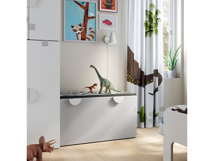 IKEA SMÅSTAD Ławka z pojemnikiem na zabawki, Biały/szary, 90x52x48 cm Kategoria Ławki do salonu