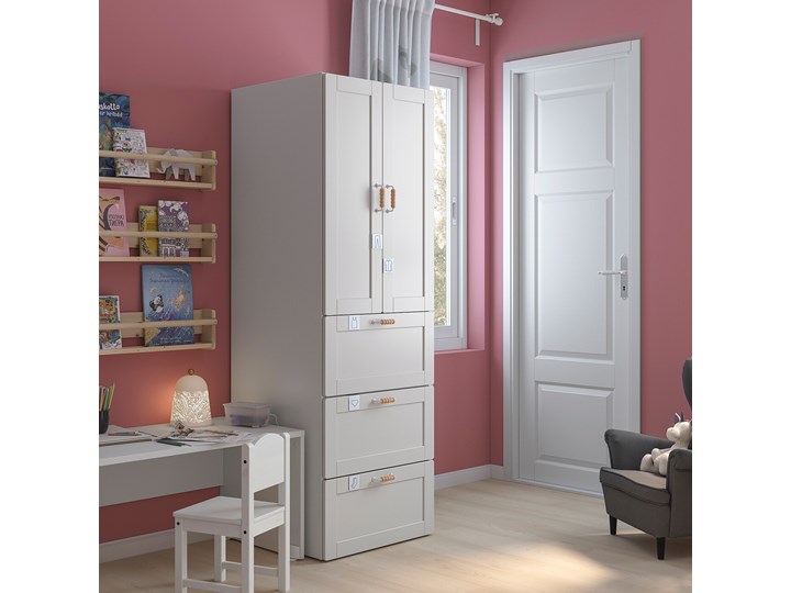 IKEA SMÅSTAD Szafa, Biały biała rama/z 3 szufladami, 60x57x181 cm Płyta MDF Lustro