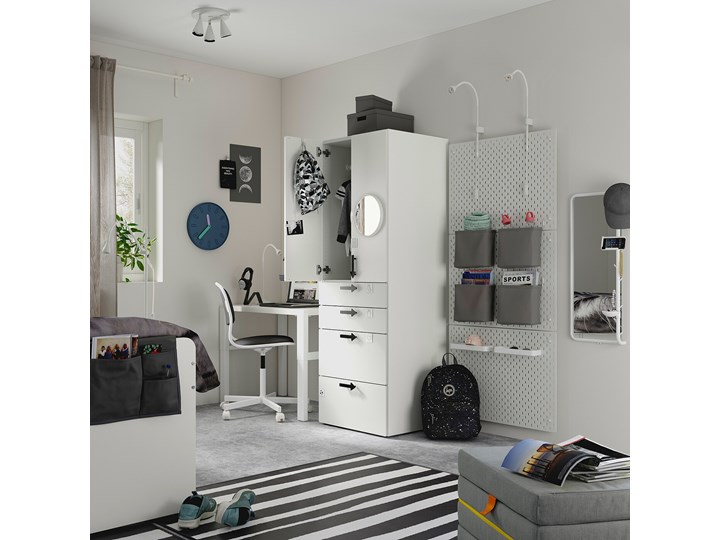 IKEA SMÅSTAD Szafa, Biały biała rama/z 3 szufladami, 60x57x181 cm Płyta MDF Styl Nowoczesny