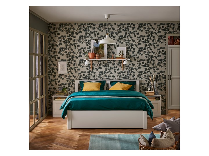 IKEA SONGESAND Rama łóżka z 2 pojemnikami, biały, 160x200 cm Łóżko drewniane Styl Klasyczny