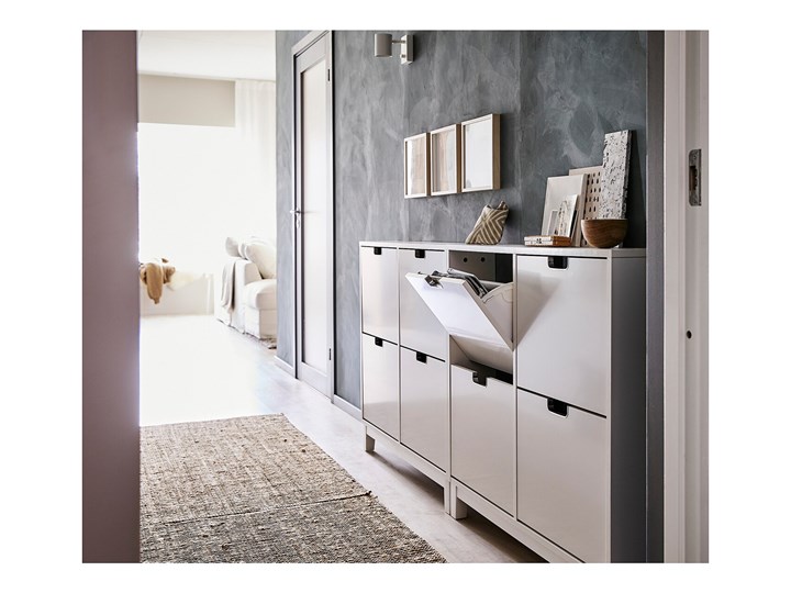IKEA STÄLL Szafka na buty, 4 przegrody, biały, 96x17x90 cm Płyta MDF Płyta laminowana Płyta meblowa Kategoria Szafki i regały