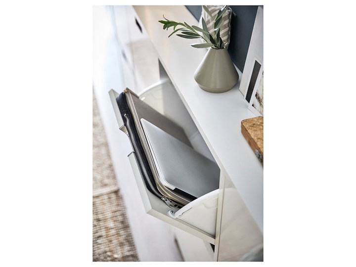 IKEA STÄLL Szafka na buty, 4 przegrody, biały, 96x17x90 cm Płyta meblowa Płyta MDF Płyta laminowana Kategoria Szafki i regały