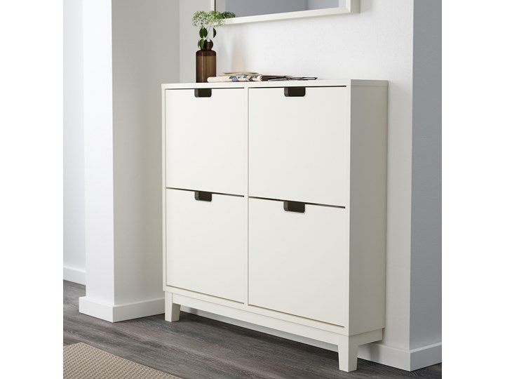 IKEA STÄLL Szafka na buty, 4 przegrody, biały, 96x17x90 cm Płyta laminowana Głębokość 17 cm Płyta MDF Płyta meblowa Tworzywo sztuczne Kategoria Szafki i regały Szerokość 96 cm Typ Stojące