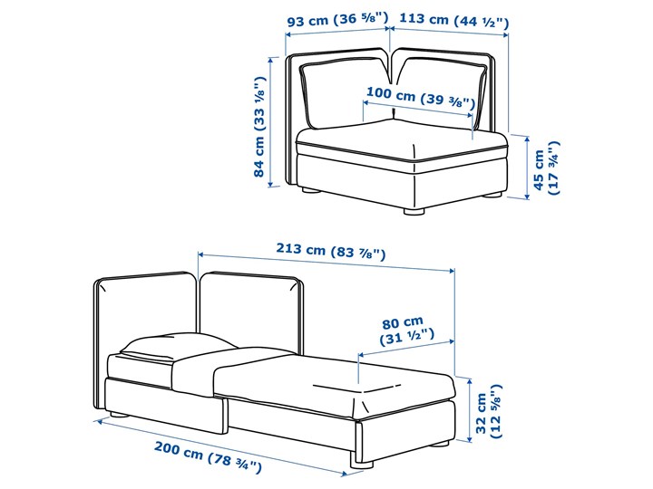 IKEA VALLENTUNA Moduł sofy rozkładanej z oparciem, Kelinge antracyt, Szerokość: 113 cm Modułowe Kolor Szary