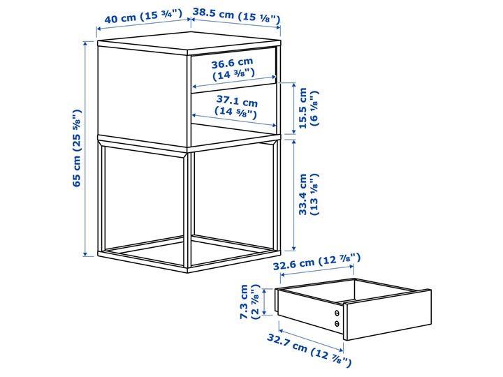 IKEA VIKHAMMER Stolik nocny, Czarny, 40x39 cm Typ Nocne Płyta laminowana Płyta meblowa Płyta MDF Kategoria Szafki i regały