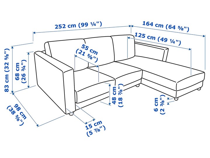 IKEA VIMLE Sofa 3-osobowa, z szezlongiem/Gunnared średnioszary, Wysokość z poduchami oparcia: 83 cm Rozkładanie Prawostronne Nóżki Bez nóżek
