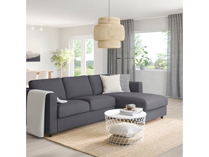IKEA VIMLE Sofa 3-osobowa, z szezlongiem/Gunnared średnioszary, Wysokość z poduchami oparcia: 83 cm Prawostronne Styl Nowoczesny