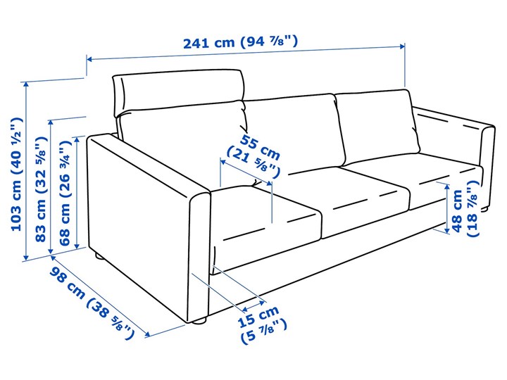 IKEA VIMLE Sofa 3-osobowa, z zagłówkiem/Hallarp szary, Wysokość z zagłówkiem: 103 cm Kategoria Sofy i kanapy Typ Gładkie