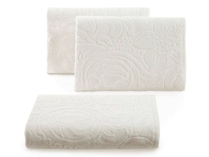 Welurowy ręcznik kąpielowy 70x140 kremowy 390 g/m2 elegancki zdobiony na całej powierzchni żakardowym wzorem kwiatowym 70x140 cm Frotte Bawełna Kolor Beżowy