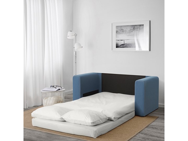 IKEA ASKEBY Sofa 2-osobowa rozkładana, Knisa średnioniebieski, Szerokość: 149 cm Typ Gładkie Wielkość Dwuosobowa