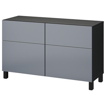 IKEA BESTÅ Kombinacja regałowa z drzw/szuf, Czarnybrąz/Riksviken/Stubbarp efekt szczotkowanej ciemnej cyny, 120x42x74 cm