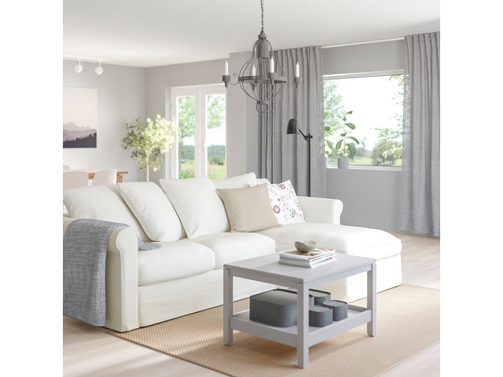 IKEA GRÖNLID Sofa 3-osobowa z szezlongiem, Inseros biały, Wysokość z poduchami oparcia: 104 cm Wielkość Trzyosobowa