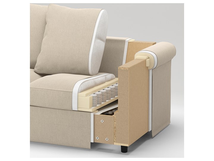 IKEA GRÖNLID Sofa 3-osobowa z szezlongiem, Inseros biały, Wysokość z poduchami oparcia: 104 cm Typ Gładkie