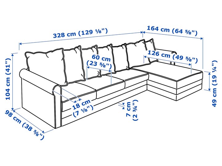 IKEA GRÖNLID Sofa 4-osobowa z szezlongiem, Inseros biały, Wysokość z poduchami oparcia: 104 cm Materiał obicia Tkanina