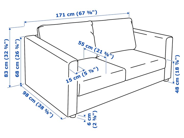 IKEA VIMLE Sofa 2-osobowa, Saxemara czarnoniebieski, Wysokość z poduchami oparcia: 83 cm Wielkość Dwuosobowa