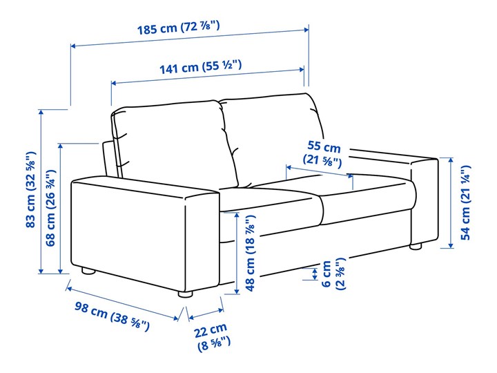 IKEA VIMLE Sofa 2-osobowa, z szerokimi podłokietnikami/Hallarp beżowy, Wysokość z poduchami oparcia: 83 cm Szerokość 185 cm Głębokość 98 cm Wielkość Dwuosobowa Stała konstrukcja Materiał obicia Tkanina