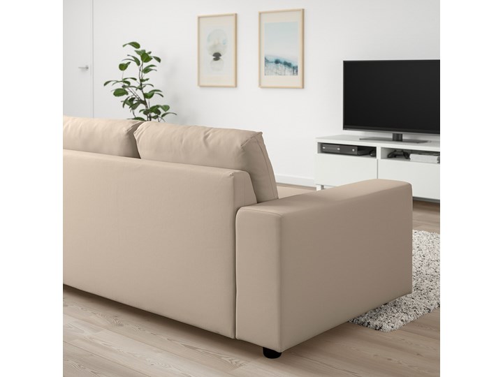IKEA VIMLE Sofa 3-osobowa, z szerokimi podłokietnikami/Hallarp beżowy, Wysokość z poduchami oparcia: 83 cm Głębokość 98 cm Stała konstrukcja Szerokość 255 cm Pomieszczenie Salon