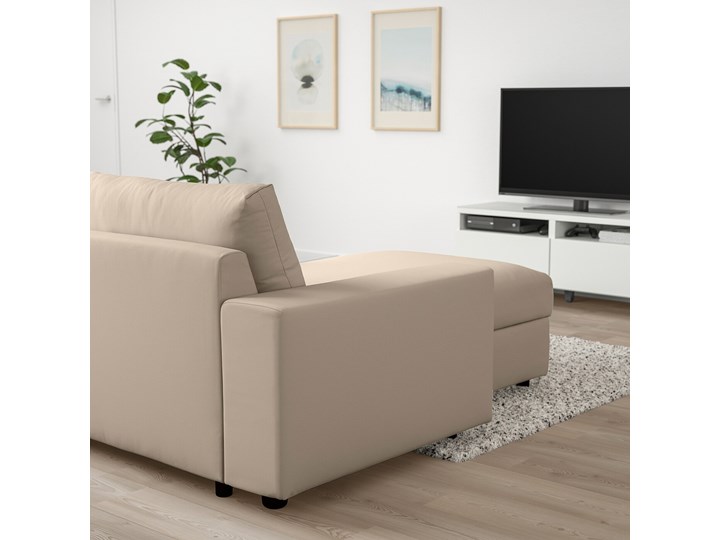 IKEA VIMLE Sofa 3-osobowa z szezlongiem, z szerokimi podłokietnikami/Hallarp beżowy, Wysokość z poduchami oparcia: 83 cm Liczba miejsc Dwuosobowy Prawostronne Szerokość 266 cm Nóżki Bez nóżek
