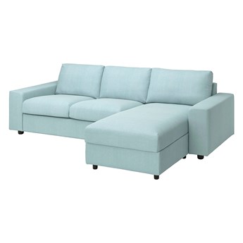 IKEA VIMLE Sofa 3-osobowa z szezlongiem, z szerokimi podłokietnikami/Saxemara jasnoniebieski, Wysokość z poduchami oparcia: 83 cm